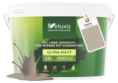 Produktbild von Wandfarbe Beige Grau Creme Matt Innenfarbe – Deckkraft Klasse 1, VOC-frei, Ohne Grundierung, Tropfarm – Wohnzimmer & Schlafzimmer – 2,5L – Veluxis (Pumpkin Seed)