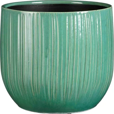 Produktbild von Mica Decorations Pflanzentopf - Keramik - weis glanzend / gerippt - D29 x H25 cm - Blumentopf Pablo