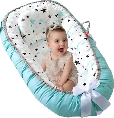 Produktbild von Baby Nest Baby-Schlafkorb, Linomag®, mit zwei Seiten, 0–24 Monate, 90 x 55 cm, Baumwollbezug, Komfort & Sicherheit, Weiß/Türkis