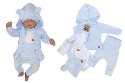 Productafbeelding van Geborenset 4-delig, bestaande uit: body met korte mouwen, broek, jasje en muts van Z&Z, blauw, maat 62