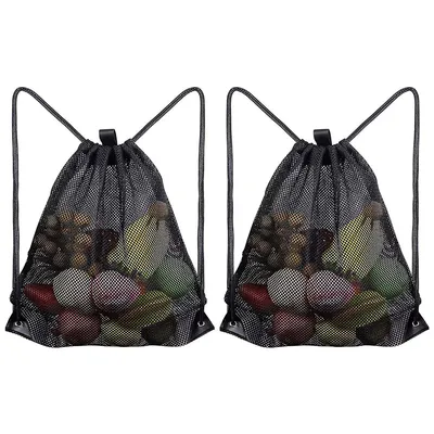 Produktbild von Mesh Rucksack Turnbeutel 2 Stück, atmungsaktiv & leicht, mit Kordelzug, großer Sportbeutel für Fitness, Gym, Schwimmen, Schuhe & Kleidung