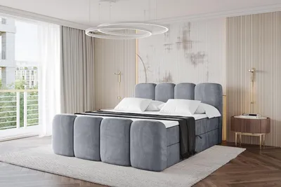 Produktbild von ALTDECOR Boxspringbett mit Fußteil - NINA-Z - 180x200  Grau Casablanca- Komplett-Set mit Bonell-Federkernmatratze und Topper, Polsterbett mit H3 Matratze und Bettkästen, Lattenrost, Bett mit Stauraum, Doppelbett, Boxbett