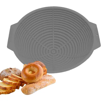 Produktbild von Gärkorb aus Silikon, faltbarer Brotgärkorb, rundes Teigbackzubehör, Zubehör für Brotbackwerkzeuge, rundes Gärschalen-Set (grau)