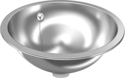 Immagine prodotto di KWC AR lavabo rotondo, RONDO, acciaio inox, hgl, 426x160 mm, troppopieno, filo di scarico e troppopieno.