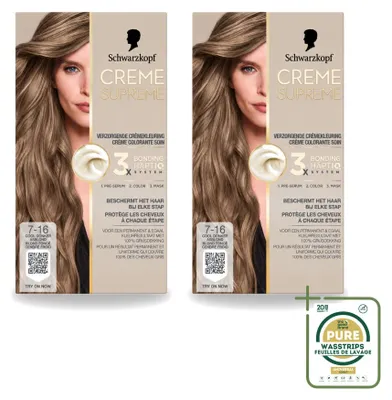 Image de 2 x Schwarzkopf Creme Supreme 7-16, coloration permanente pour cheveux - Blond cendré foncé - 245g - Pack économique - 2 pièces