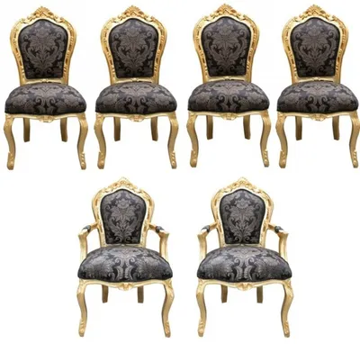 Produktbild von Casa Padrino Barock Esszimmer Set 4 Stühle ohne Armlehnen + 2 Stühle mit Armlehnen - Möbel Antik Stil
