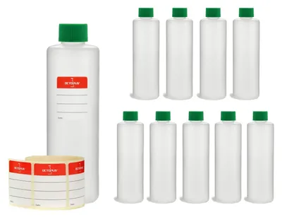 10 HDPE-Flaschen 250 ml mit grünen Schraubdeckeln, leer
