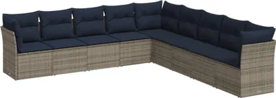 Produktbild von vidaXL 9-tlg. Garten-Sofagarnitur mit Kissen Grau Poly Rattan