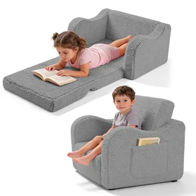 2-in-1 Kindersofa ausklappbar, waschbarer Bezug, grau, ab 1 Jahr