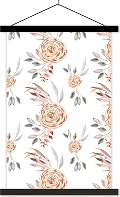 Produktbild von MuchoWow® Textilposter Rosen - Blumen - Blätter - Weiß 60x90 cm mit schwarzem Rahmen - Poster Wohnzimmer