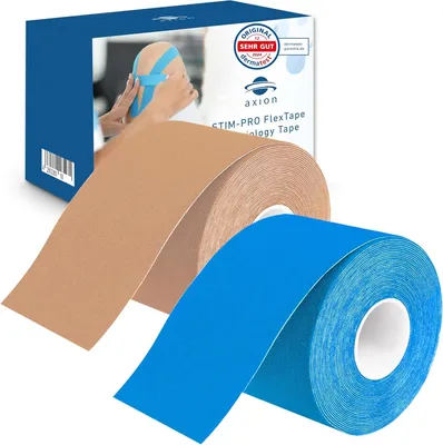 Produktbild von axion Kinesiologie-Tape 5cm x 5m - 2 Rollen - Wasserfestes Tape in beige und blau