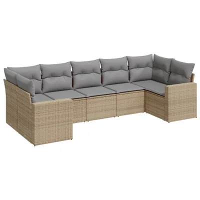Produktbild von 7-tlg. Garten-Sofagarnitur mit Kissen Beige Poly Rattan