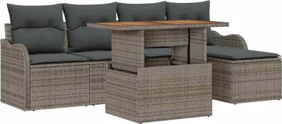Image de vidaXL Ensemble de canapé de jardin avec mémoire 6 pcs Gris Poly Rattan