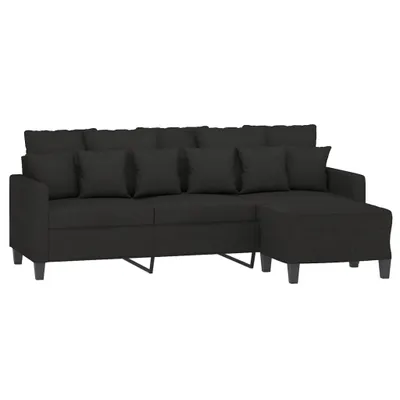Produktbild von vidaXL 3-Sitzer-Sofa mit Hocker Schwarz 180 cm Stoff