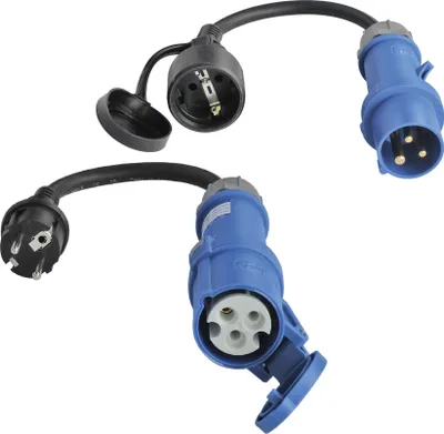 Produktbild von 2x Adapterleitung CEE 0,3m schwarz 230V 16A 3polig