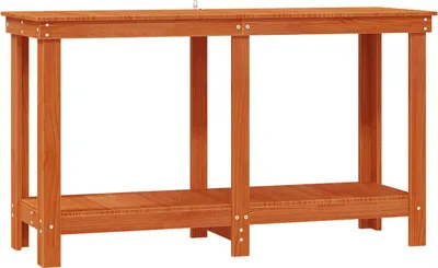 Image de Établi avec étagère Brun Ciré 140 x 50 x 80 cm Pin massif