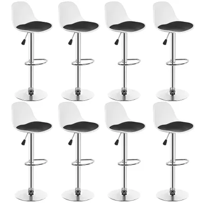 Image de lot de 8 tabourets de bar Chaise de bar en similicuir réglable en hauteur pivotant noir et blanc
