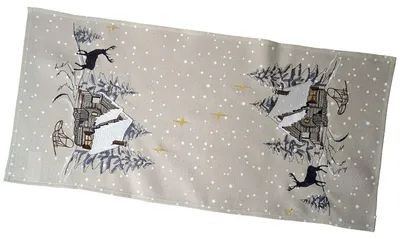 Produktbild von Tischdecke Stickerei Winterwald Tischtuch Weihnachtsdekoration ecru - 35 x 70 cm