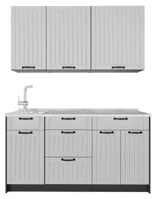 Immagine prodotto di Cucina monoblocco Vicco Fame-Line Bianco rustico/Antracite 150 cm, PL Marmo, Model 64773
