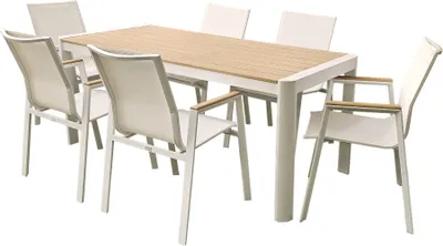 Produktbild von Gartenmöbel Alu / WPC 7-TLG. weiß / Braun Sitzgruppe Terassenmöbel Essgruppe Tisch 200 cm + 6 Stühle