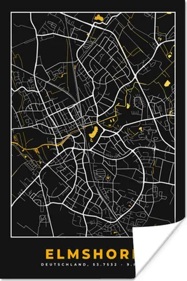 Produktbild von MuchoWow® Poster Deutschland - Schwarz und Gold - Elmshorn - Stadtplan - Karte 20x30 cm - Papierdruck