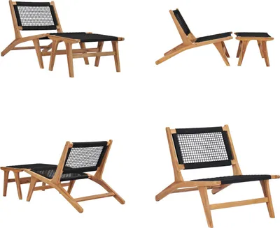 Immagine prodotto di vidaXL Lettino con poggiapiedi in legno massiccio di teak e corda - Lettino - Lettini - Sedia da giardino - Sedie da giardino