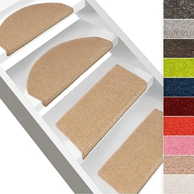 Produktbild von Stufenmatte Dynasty Velours Hellbraun Halbrund 23,5 x 65 cm