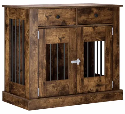 Image de vidaXL Meuble pour cage de chien en bois imitation chêne fumé, 90 x 47,5 x 80 cm