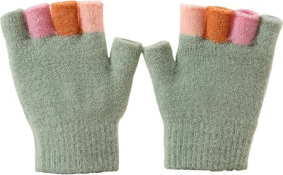 Produktbild von Kinderstrickhandschuhe, Winter-Halbfingerhandschuhe, weiche, farblich abgesetzte, warme Handgelenkhandschuhe für Jungen und Mädchen, geeignet für drinnen und draußen