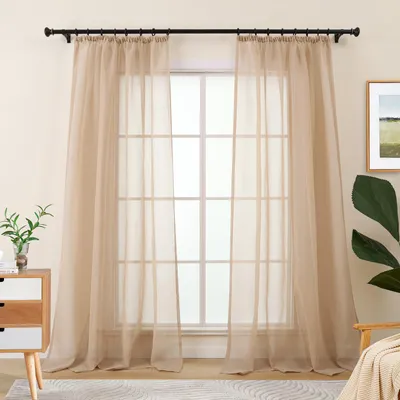 Transparente Vorhänge, 2er-Set, Beige, 225 cm, Linnenlook