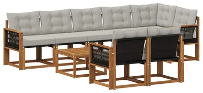 Image de vidaXL Ensemble de canapés d'extérieur avec coussins 9 pièces Naturel et gris clair