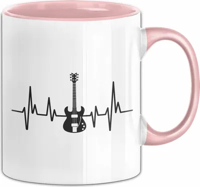 Produktbild von Gitarre Tasse Geschenk Gitarrist Rock Musiker Bassgitarre Rocker Geschenkidee Geburtstag Herzschlag (Rosa)
