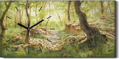 Produktbild von Dekor Leinwand Uhr Wandbilder 60x30 Malerei Wald Bäume Felsen Natur Kunst - schwarze Hände