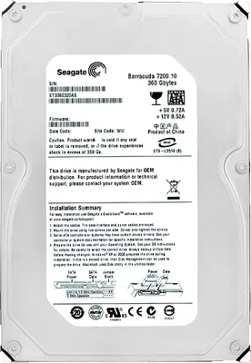 Image de Disque dur Seagate 360Gb ST3360320AS 8Mb Cache 7200Rpm SATA II 3,5" pouces
