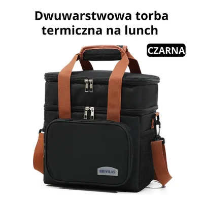 Zdjęcie produktu dla Dwuwarstwowa torba termiczna na lunch – duża torba chłodząca 25L, wodoodporna i szczelna – do pracy, szkoły, pikniku i podróży – czarna