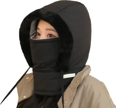 Produktbild von Winter-Fahrradmütze mit integriertem Gesichtsschutz und Nackenwärmer, winddicht, dicker Plüsch, vollständig schützender Outdoor-Schal, Kopfbedeckung für kaltes Wetter