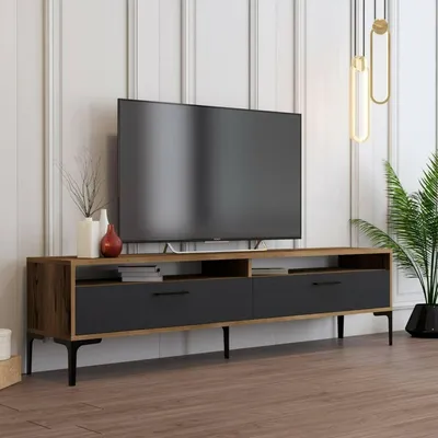 Image de Angiari - Meuble TV, 180x47x35h cm Noyer Marron, 2 Étagères