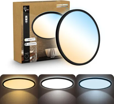 Produktbild von B.K.Licht LED Panel Fernbedienung Ø42cm Rund 22W 3000lm 2700K-6500K Warmweiß bis Tageslichtweiß Dimmbar Schwarz - Deckenlampe Badezimmer Küche Wohnzimmer