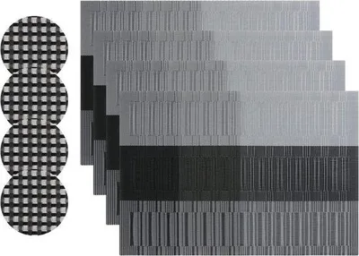 Image de Lot de 4 tapis de cuisine en matériau résistant à la chaleur - Noir