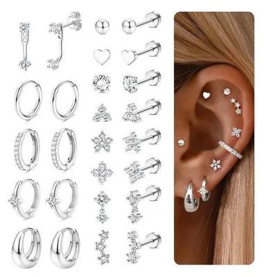 Immagine prodotto di Orecchini da donna, set di 13 paia, acciaio chirurgico, oro, argento, piercing a spirale, cerchi, decorazioni per l'orecchio