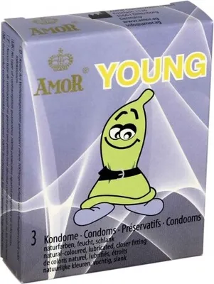 Zdjęcie produktu dla Prezerwatywy Amor Young, 3 sztuki, w kolorze naturalnym, gładkie, z lubrykantem