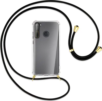 Produktbild von Handykette Backcover-Schutzhülle mit Band (Metall goldfarben) für HTC Desire 20 Pro - schwarz