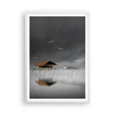 Produktbild von Gerahmtes Poster - Weißer Rahmen - Hütte Nebel Sumpf - 70x100 cm - Wand Bild - Wanddeko - Wandbilder - Kunstposter - Wandposter - Bilderrahmen - Bilder - Kunstdruck - Wanddekoration - P2WPA70x100-4896