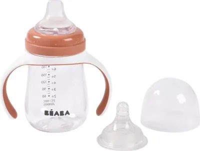 Image de Biberon d'Apprentissage Béaba 2-en-1, 210 ml, Terracotta, Tétine & Embout Souple
