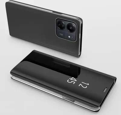 Produktbild von Handy Hülle für Xiaomi Redmi 13C Clear View Hülle Klapp Flip Hülle Bumper Cover Spiegel Mirror, Farbe: Schwarz