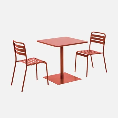 Produktbild von sweeek - Bistro-Gartentisch quadratisch aus Stahl + 2 Stühle - Terracotta