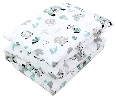 Produktbild von TupTam Kinder Gemusterte Bettdecken Set Ganzjahresdecke Bettdecke Kopfkissen Flachkissen 2tlg., Farbe: Zoo Grün, Größe: 135x100 cm