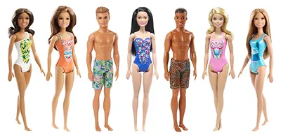 Produktbild von Barbie Beach Blonde Puppe mit gelben und blauen Badeanzug