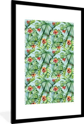Produktbild von MuchoWow® MuchoWow® Gerahmtes Poster Blumen - Muster - Monstera 60x90 cm - Poster mit zchwarzem Bilderrahmen - Dekoration - Wandposter Wohnzimmer - Hochwertig