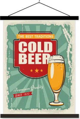Produktbild von MuchoWow® Textilposter Mannshöhle - Bier - Vintage - Illustration 90x120 cm mit schwarzem Rahmen - Dekoration